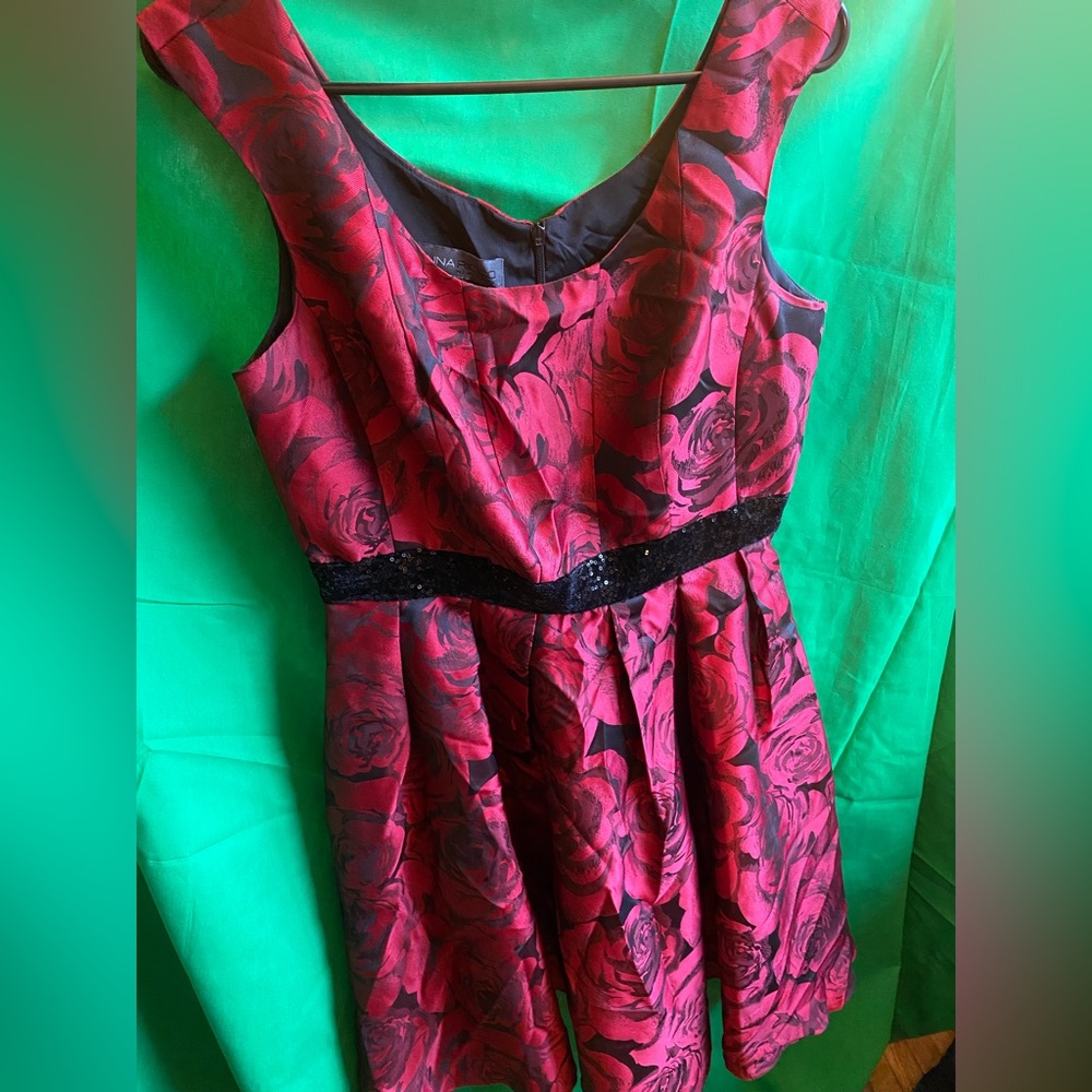 DONNA RICCO New York Red Floral Holiday Dress with Sequins Fit & Flare